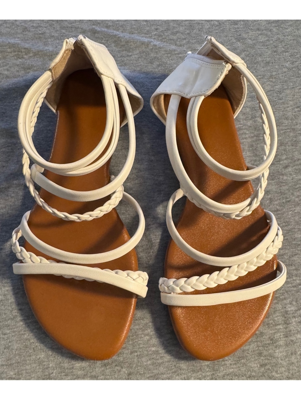 Womens White Strappy Flat Sandals